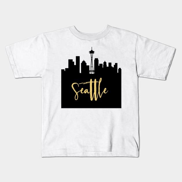 SEATTLE WASHINGTON DESIGNER SILHOUETTE SKYLINE ART Kids T-Shirt by deificusArt